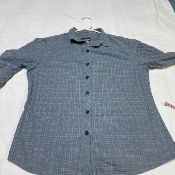 Patagonia Women’s Organic Cotton Button-Down Shirt Large Blue/Gray EUC - Picture 4 of 10